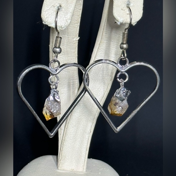Heart Shaped Citrine Point Earrings - Picture 9 of 16